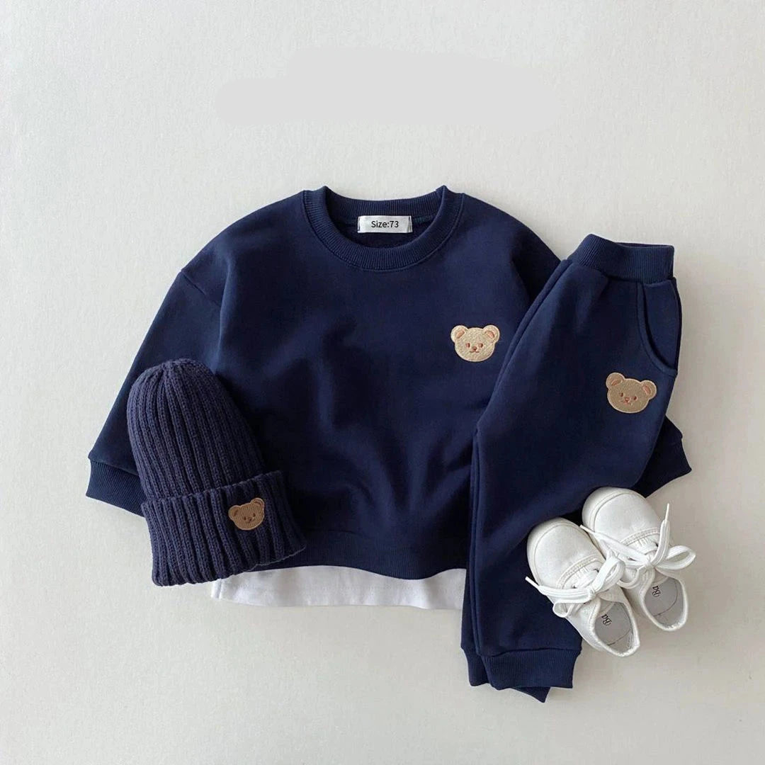 Bear Print Sweatshirt & Pants Set - Navy