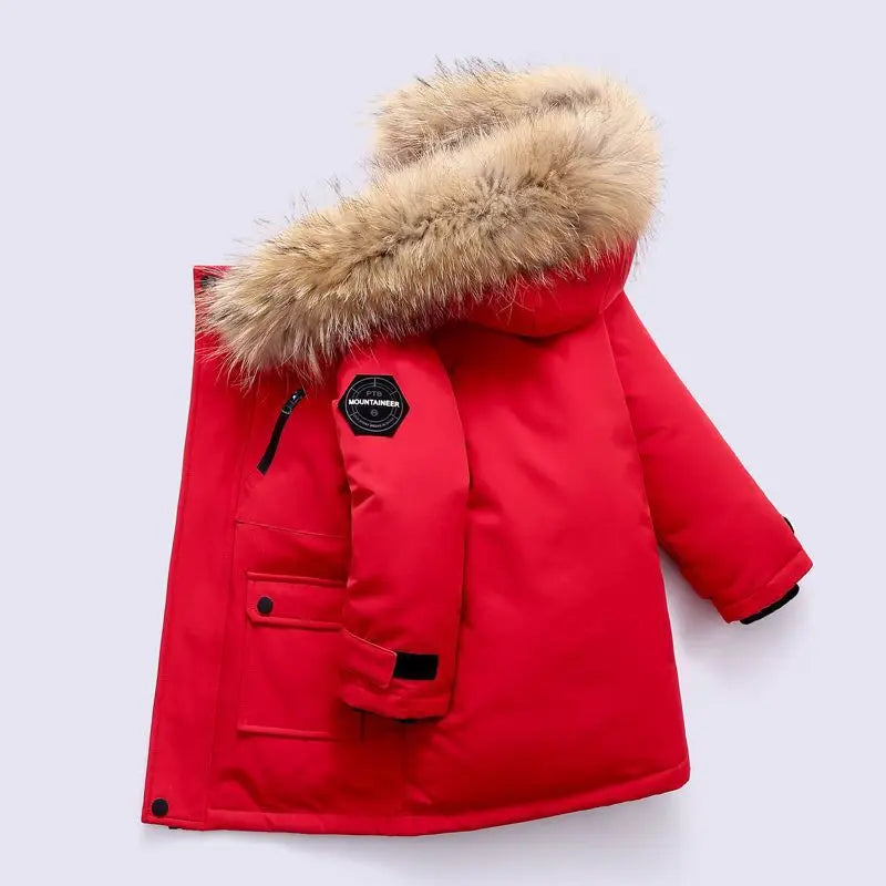 Fur Collar Hooded Jacket - Red