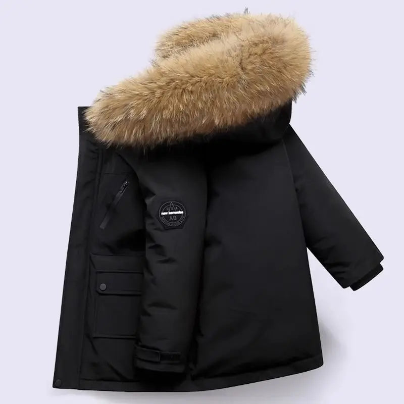 Fur Collar Hooded Jacket - Black